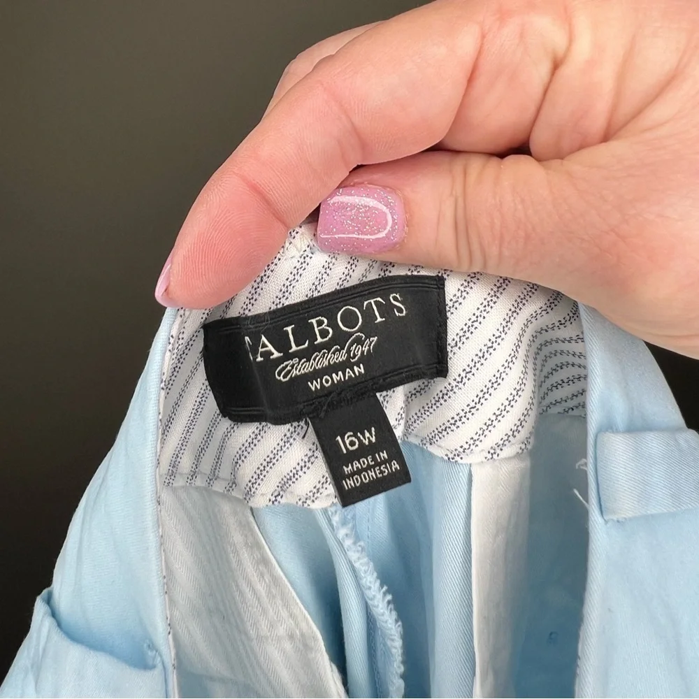Talbots Heritage Pants Light Blue Size 16W Mid Rise Slit Side Pockets